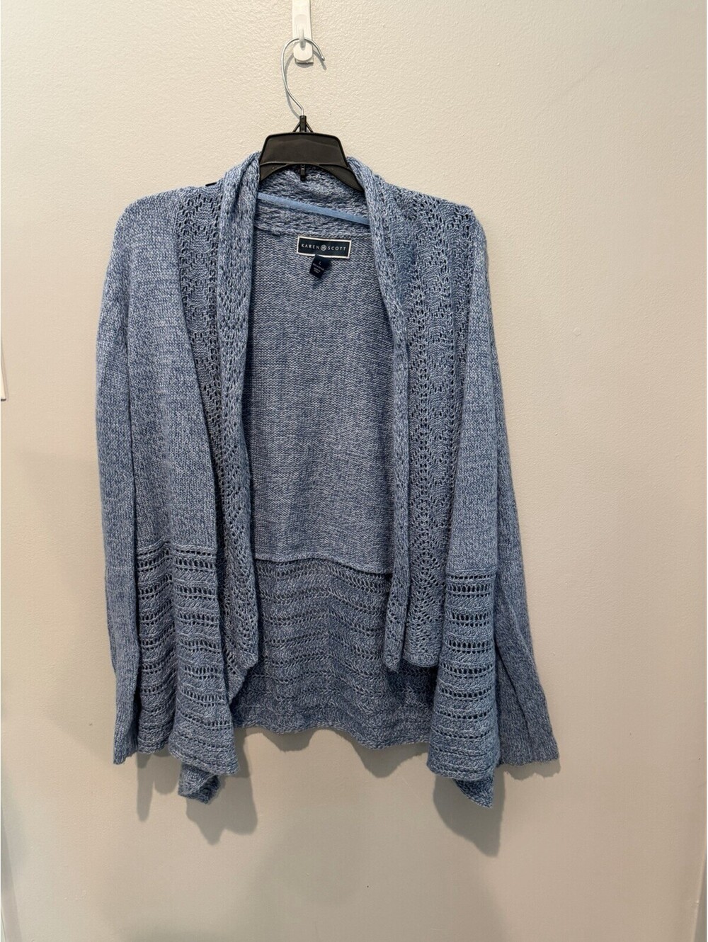 Karen Scott Blue Open Front Cardigan Sweater Womens Large Knit